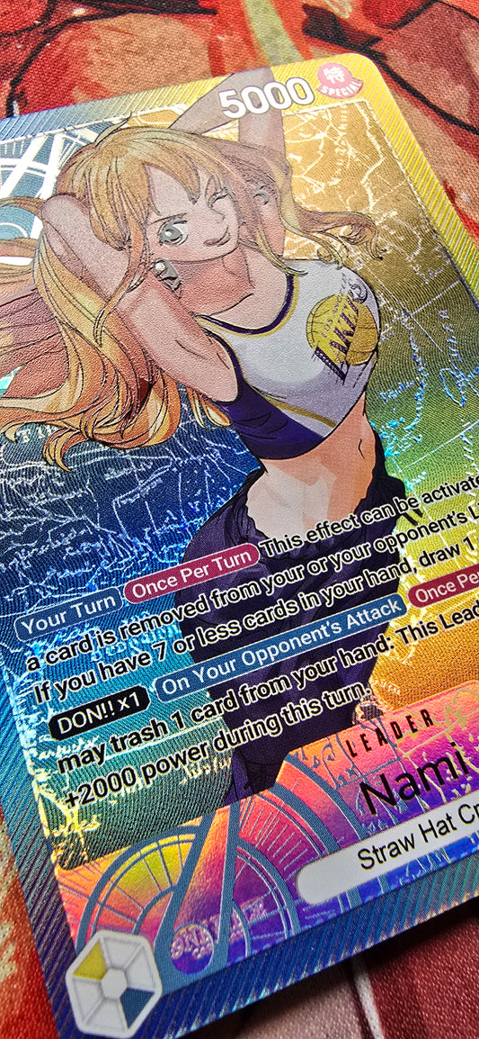 OP11 Nami Los Angeles Lakers X One Piece Special Leader Premium Quality Textured Proxy Custom Made Card