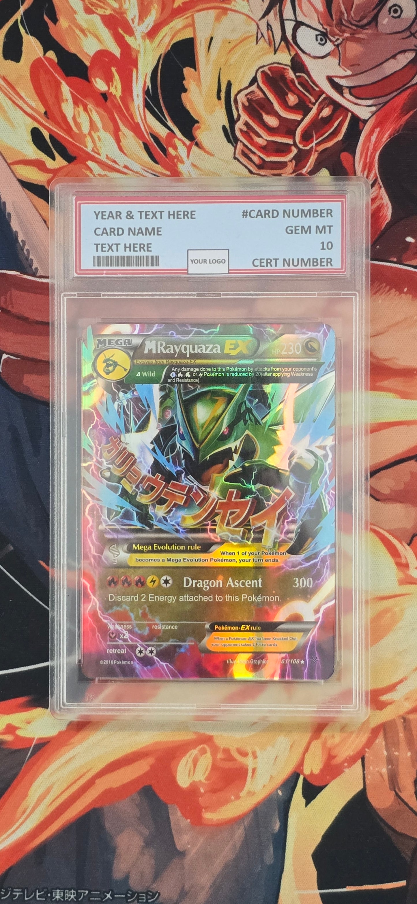 Graded PSA Style Mega Rayquaza EX 61/108 XY Roaring Skies Ultra Rare Holo Pokemon Proxy Card Slab