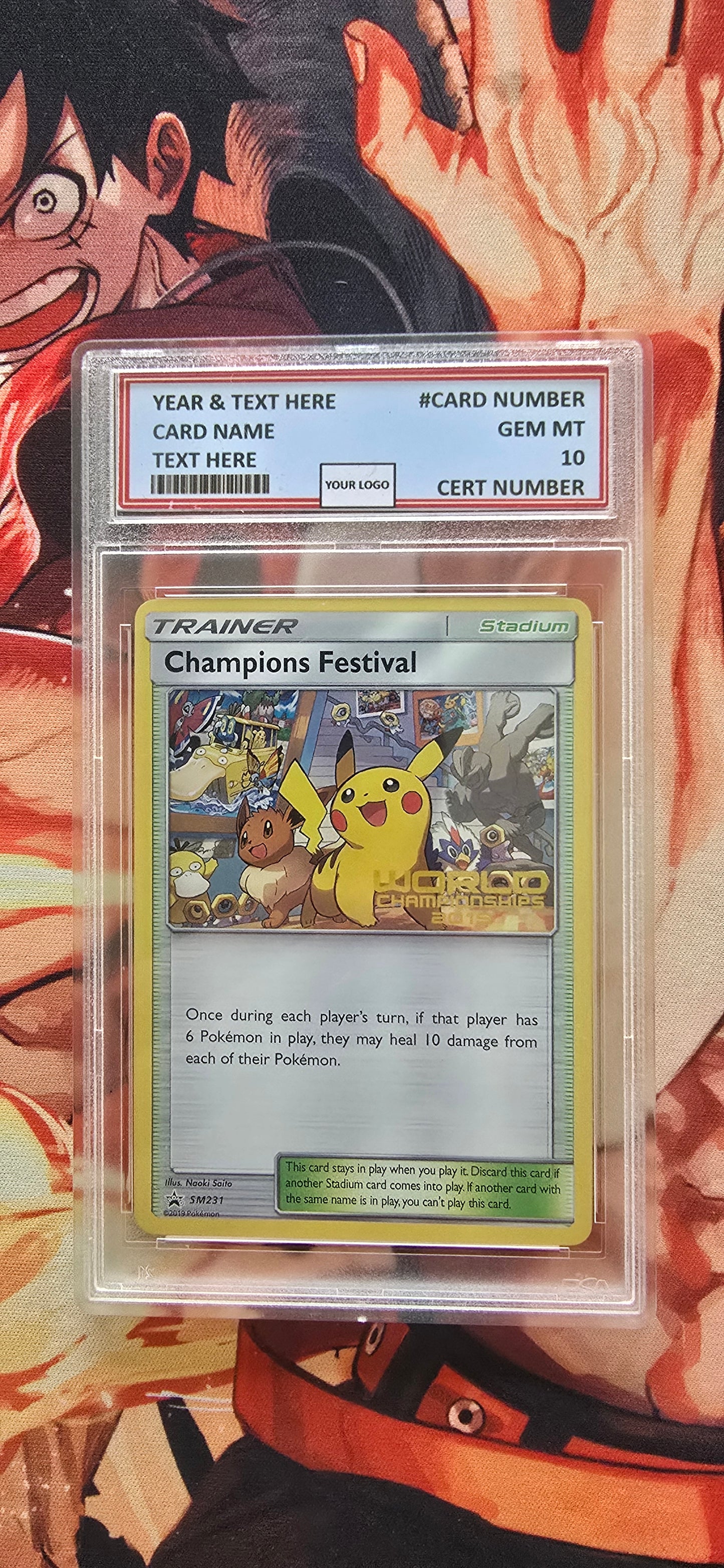 Graded PSA Style Pokemon World Championships Festival 2017, 2018 & 2019 SM78 SM148 SM231 Promo Black Star Proxy Card Slab