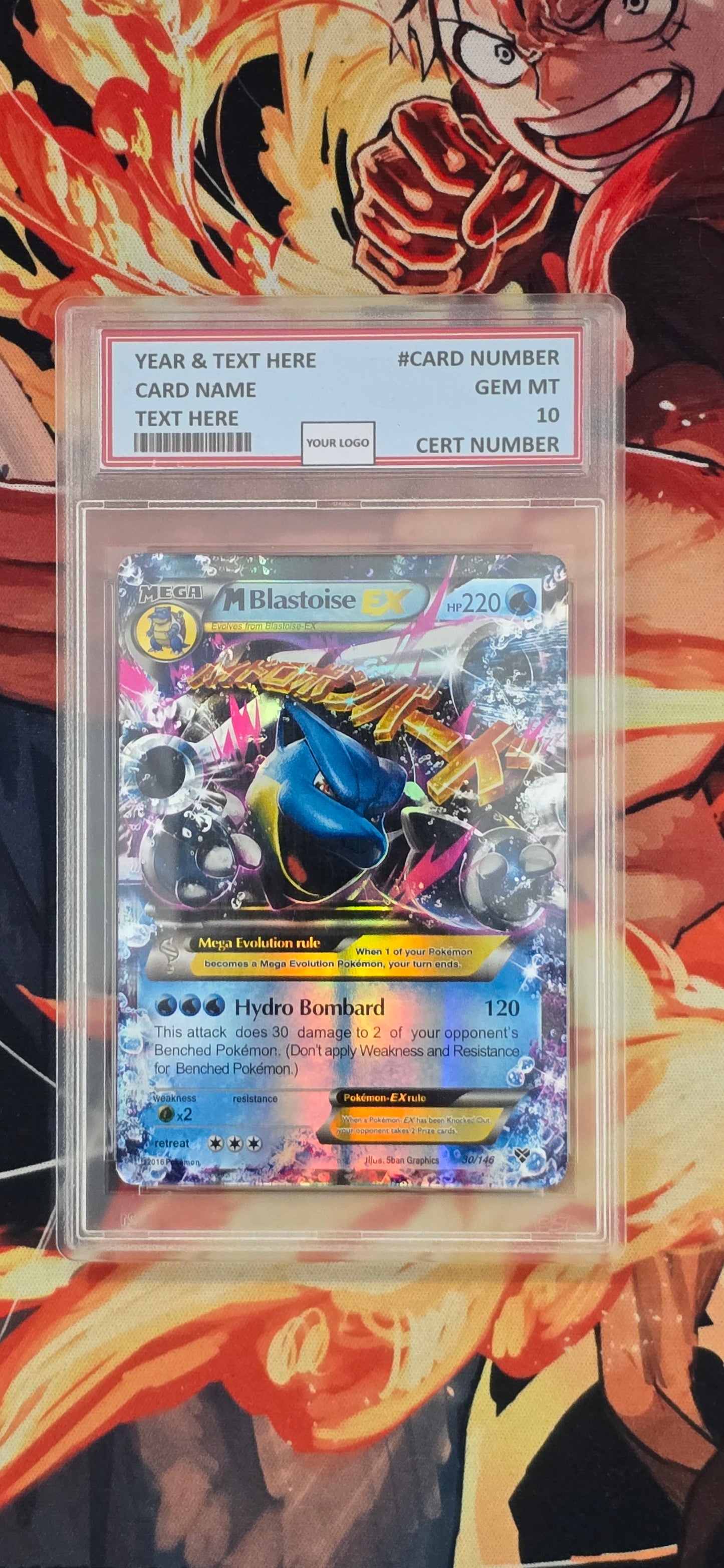 Graded PSA Style Mega Blastoise EX Full Art 30/146 XY Holo Pokemon Proxy Card Slab