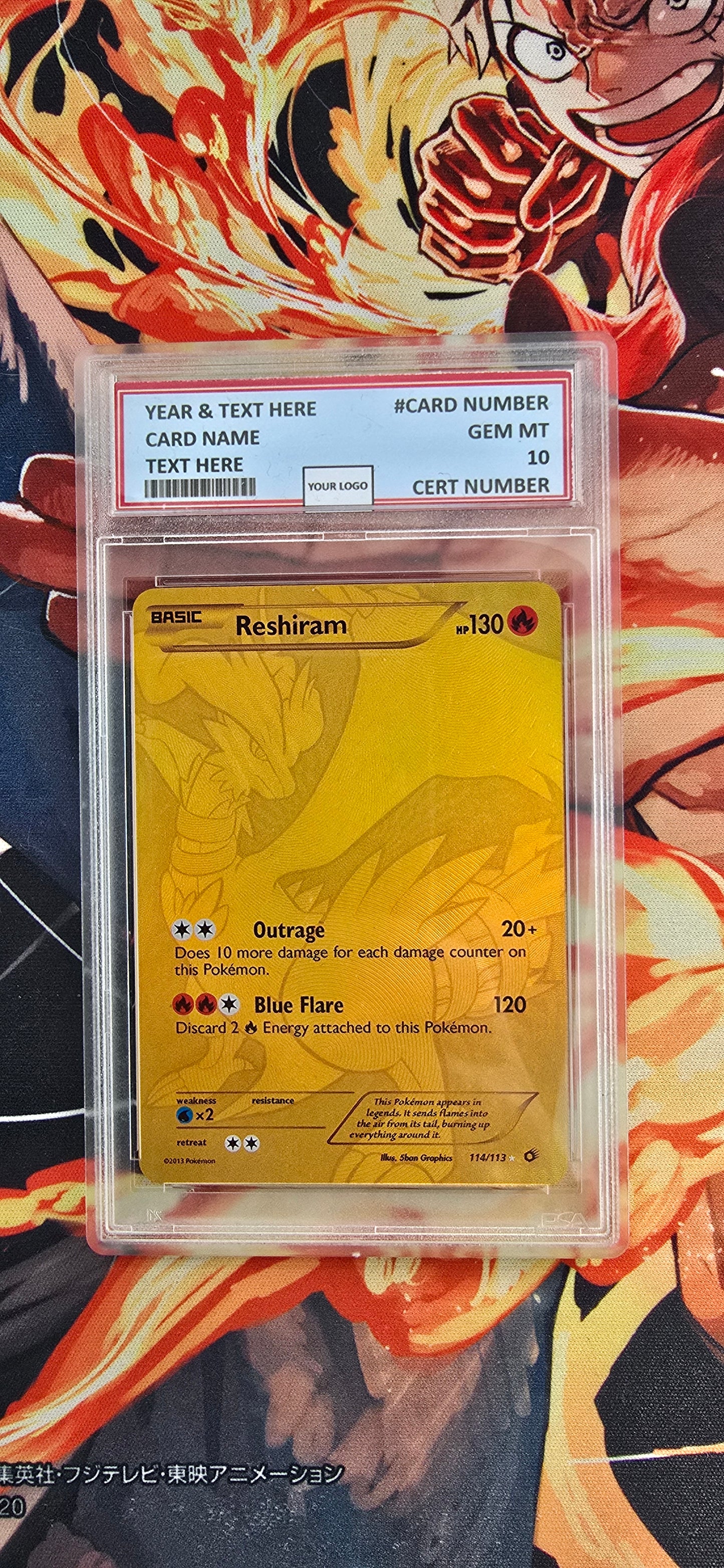 Graded PSA Style Reshiram Black White Pokemon Card Premium Quality Textured Card Proxy Slab