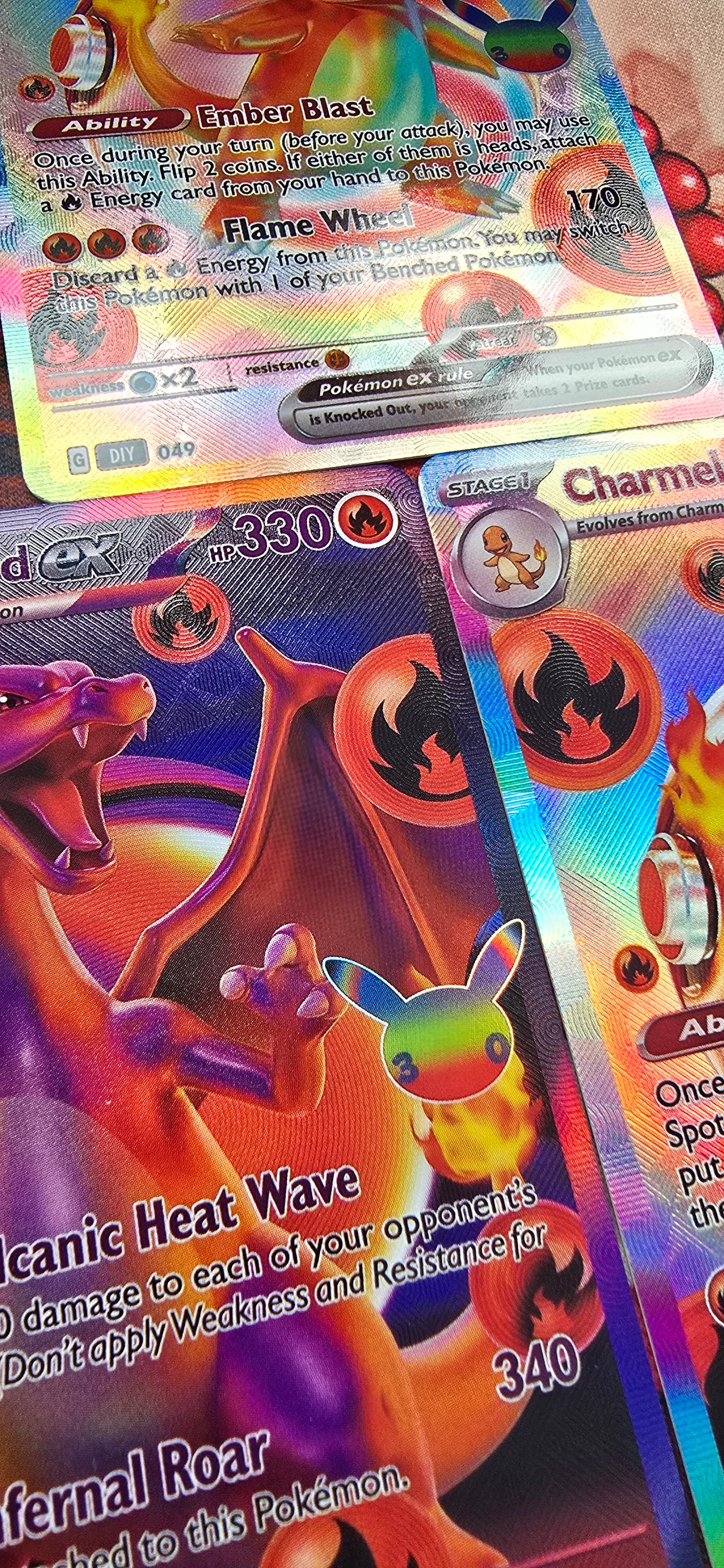 30th Anniversary Charmander, Charmeleon & Charizard Pokemon TCG Custom Made Cards