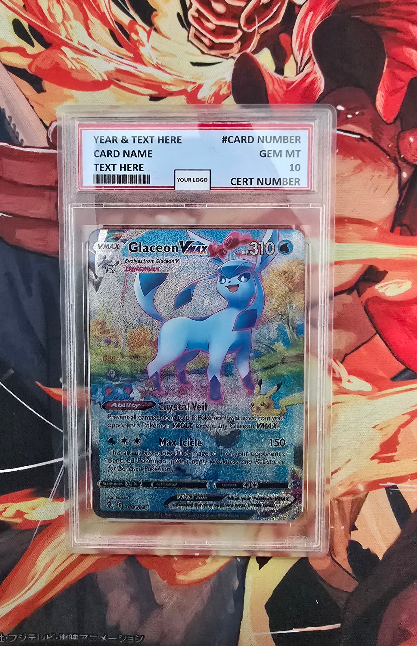 Graded PSA Style Glaceon VMAX 209/203 Evolving Skies Alt Art Secret SWSH Holo Pokemon TCG Card Proxy Slab