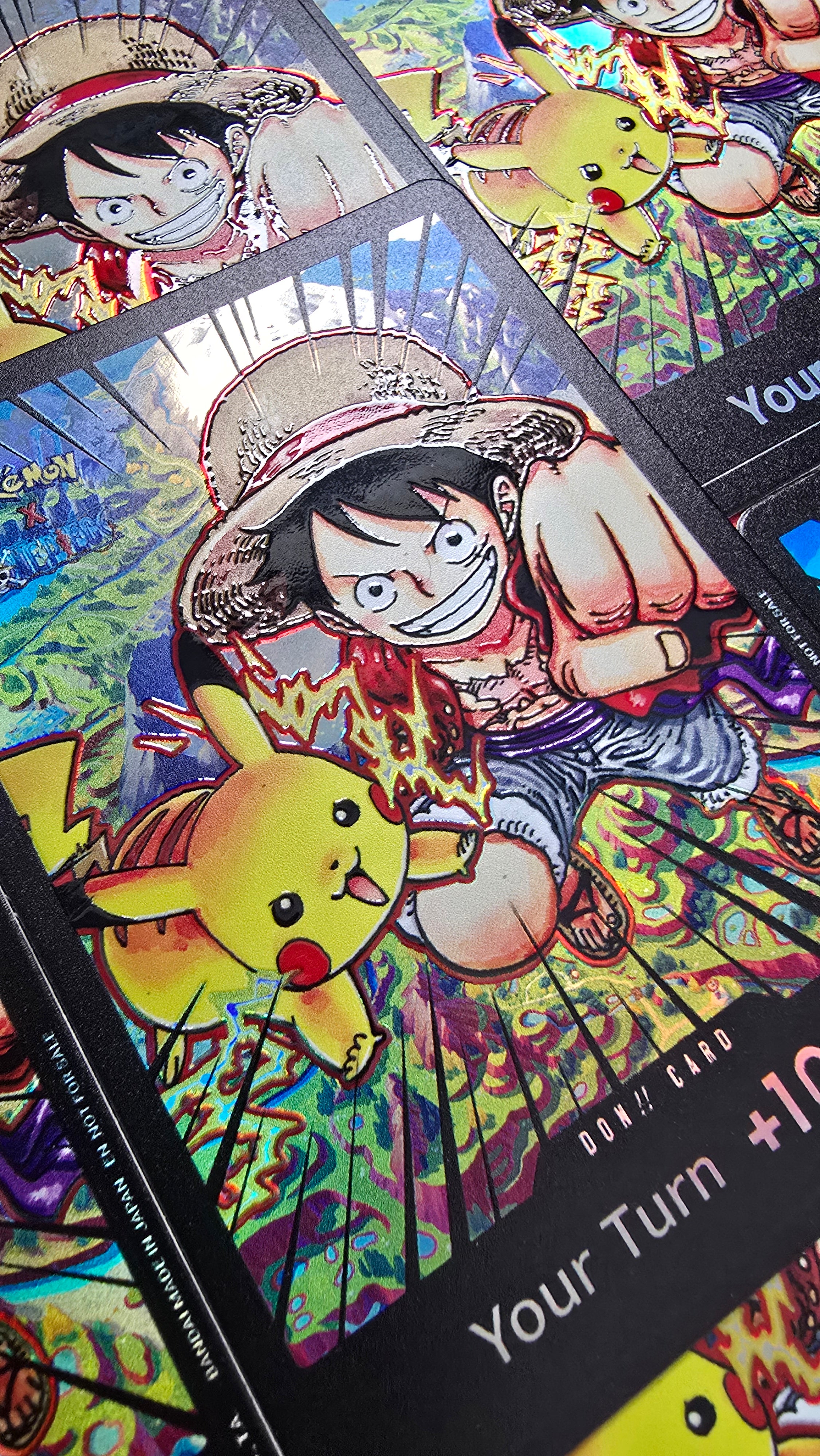 10 Cards: Pokemon x One Piece Pikachu & Luffy Custom Made DON Card