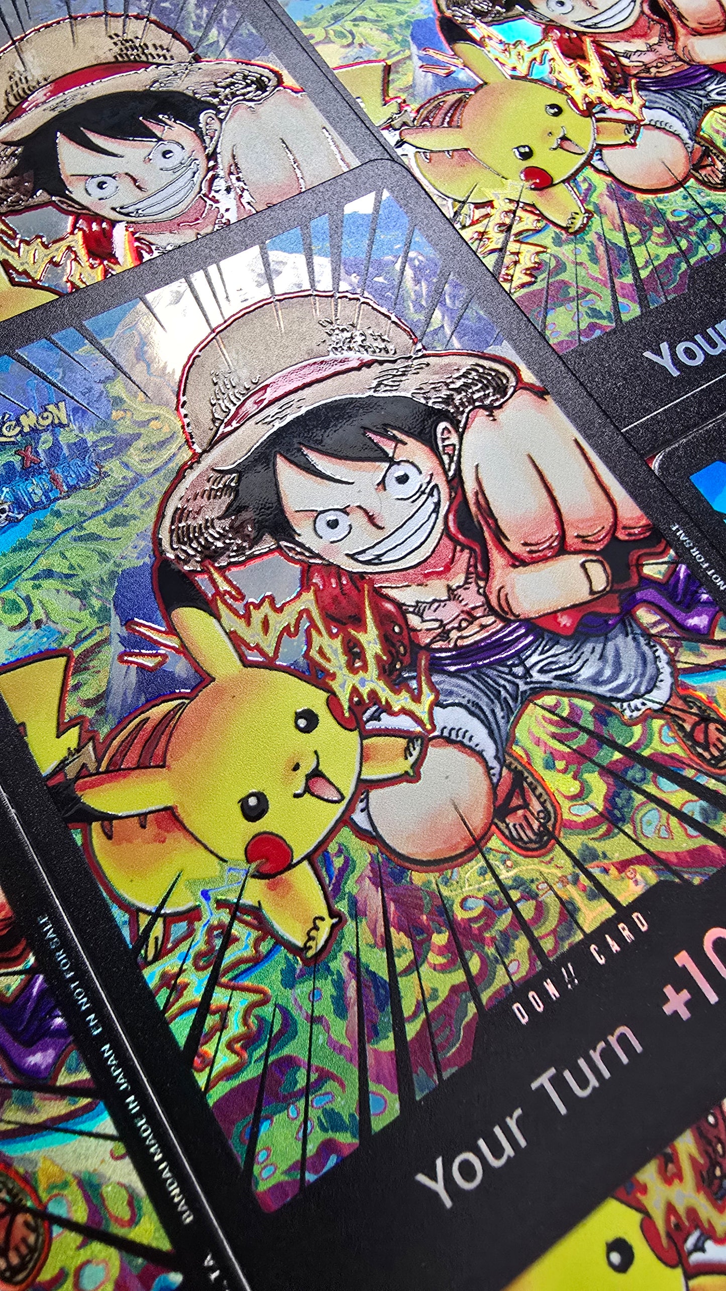 are one piece cards the same size as pokemon cards 10 Cards: Pokemon x One Piece Pikachu & Luffy Custom Made DON Card Pre – OP Proxies TCG
