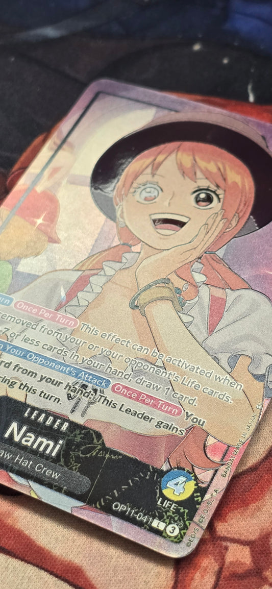 Nami Whole Cake Island Arc OP11-041 Promo Alt Art Premium Textured Holo One Piece TCG Proxy Leader Card