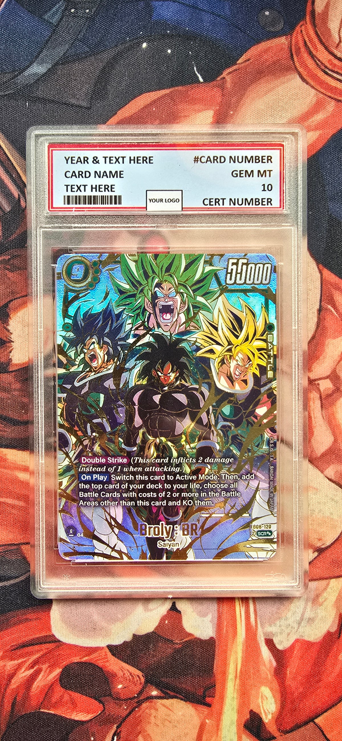 Graded PSA Style Broly BR Secret Rare FB06-120 Dragon Ball Super Proxy Slab
