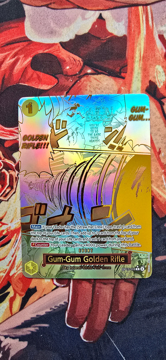 OP15 Gum-Gum Golden Rifle Manga Alt Art Event Card One Piece Premium Textured Proxy English