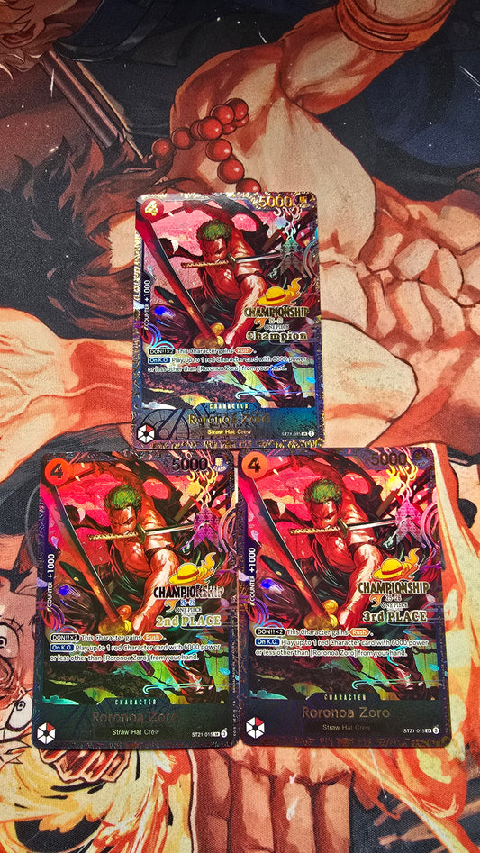 Roronoa Zoro 1st, 2nd & 3rd Place Championship One Piece TCG Textured Promo Custom Made Cards
