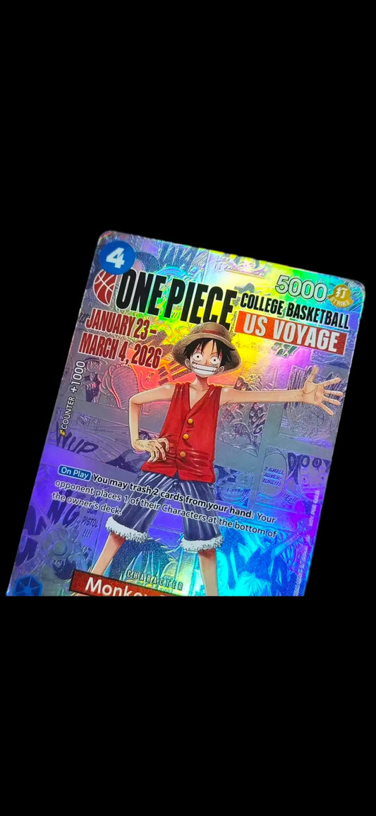 Preorder: Monkey D Luffy P-055 US College Basketball Rutgers One Piece TCG Promo Custom Made Card