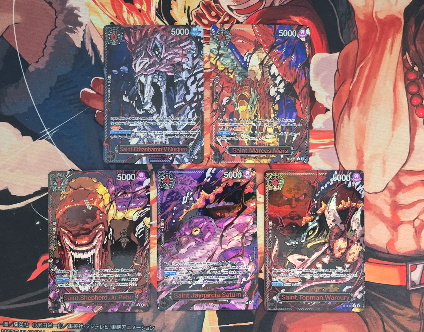 5 Card Bundle: OP13 The Five Elders Gorosei Awakening Yokai Forms Alt Art One Piece Premium Quality Textured Proxy Custom Made Cards