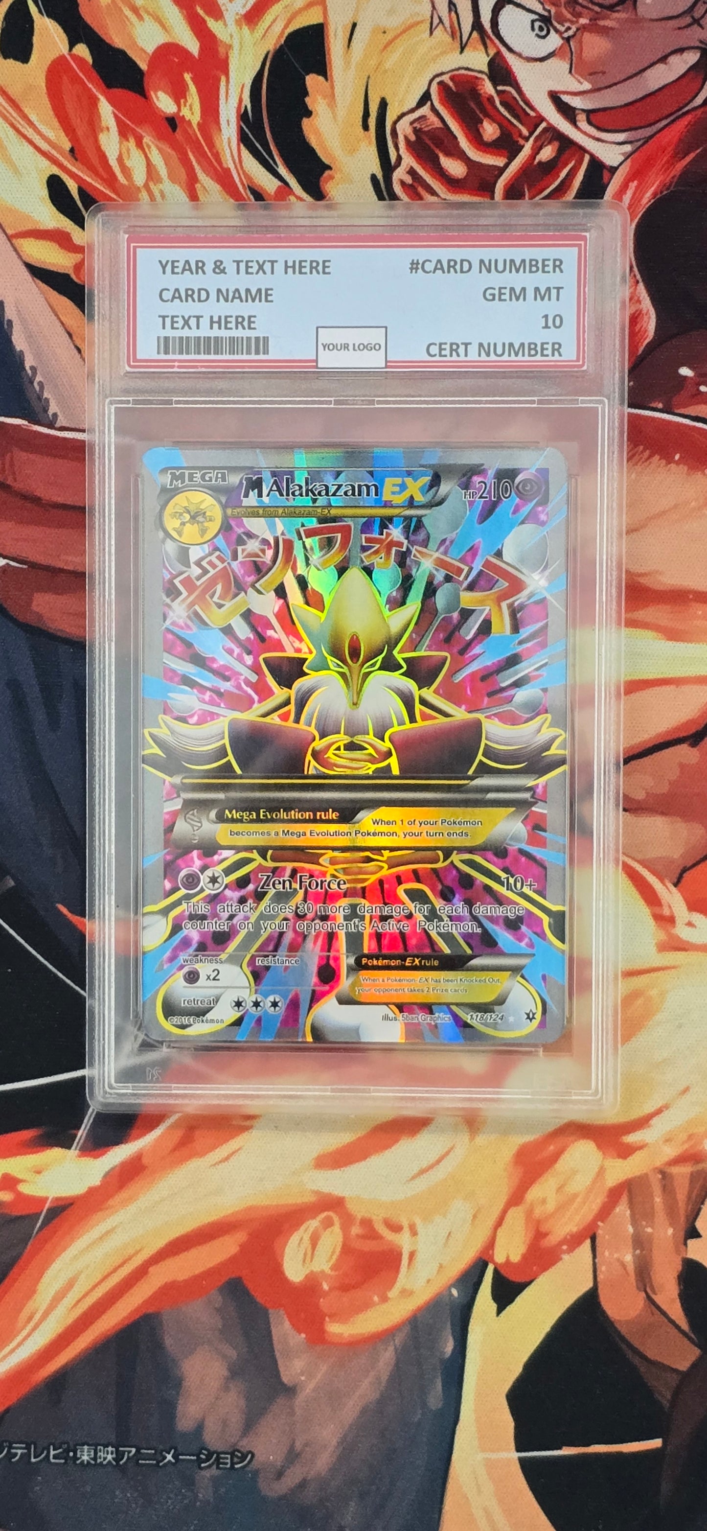 Graded PSA Style Mega Alakazam EX Full Art 118/124 Fates Collide Holo Pokemon Proxy Card Slab