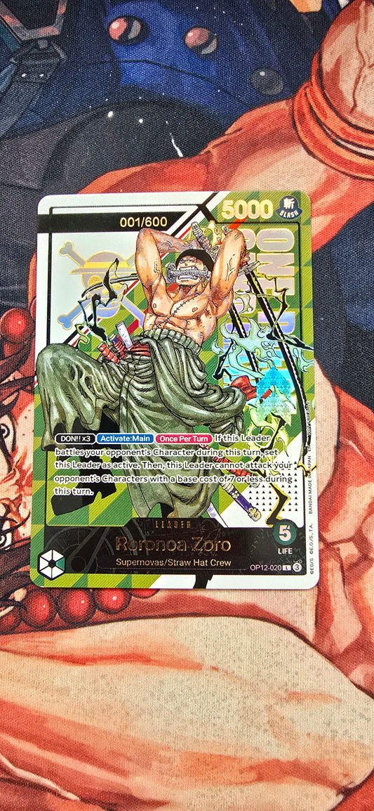 PREORDER: Leader Zoro OP12 Flagship Winner Serialised Premium Textured One Piece Card Game OP TCG Proxy English