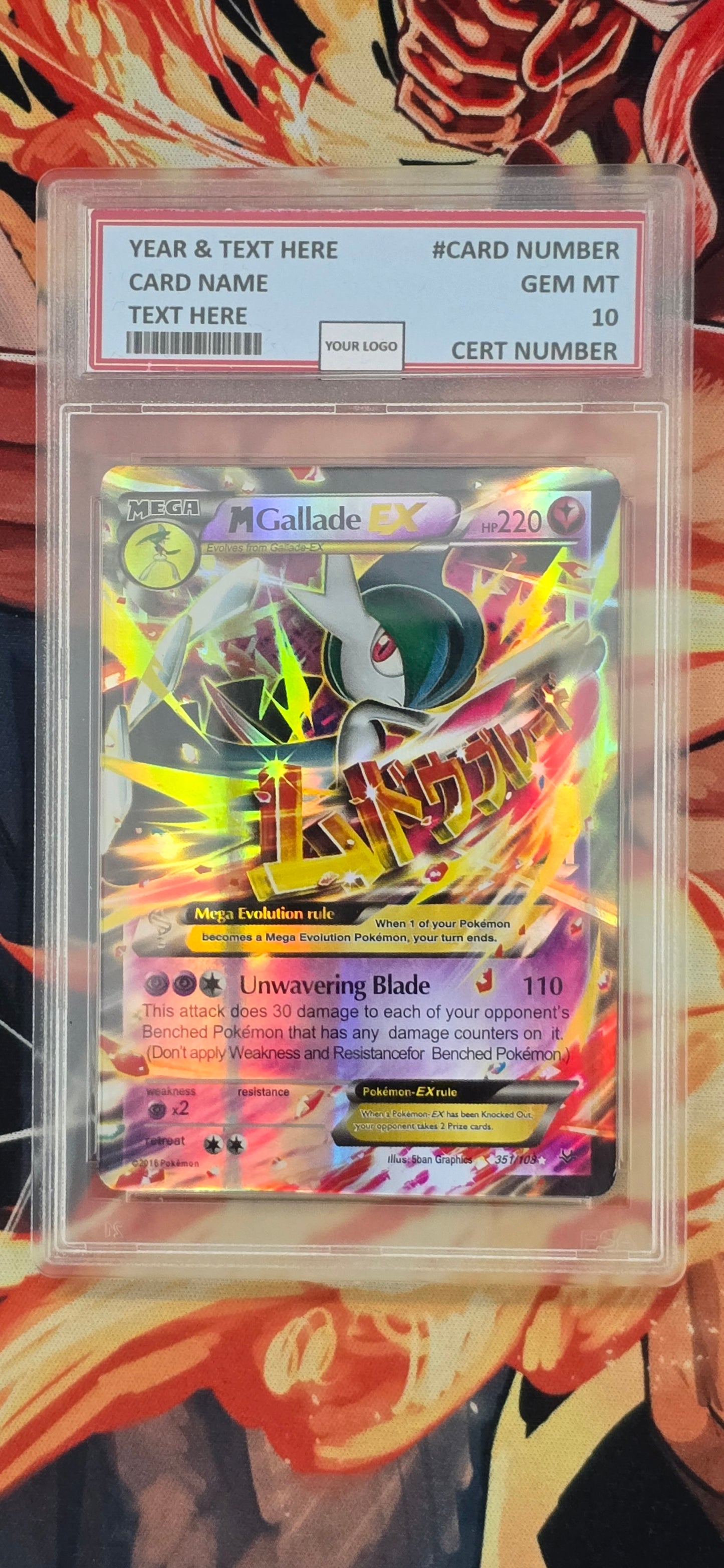 Graded PSA Style Mega Gallade EX 35/108 Roaring Skies Ultra Rare Holo Pokemon Proxy Card Slab
