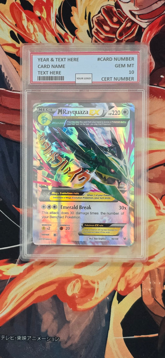Graded PSA Style Mega Rayquaza EX 76/108 Roaring Skies Holo Pokemon Proxy Card Slab