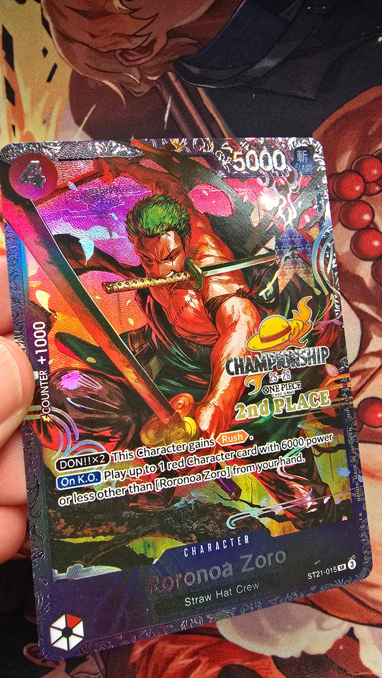 Roronoa Zoro 1st, 2nd & 3rd Place Championship One Piece TCG Textured Promo Custom Made Cards