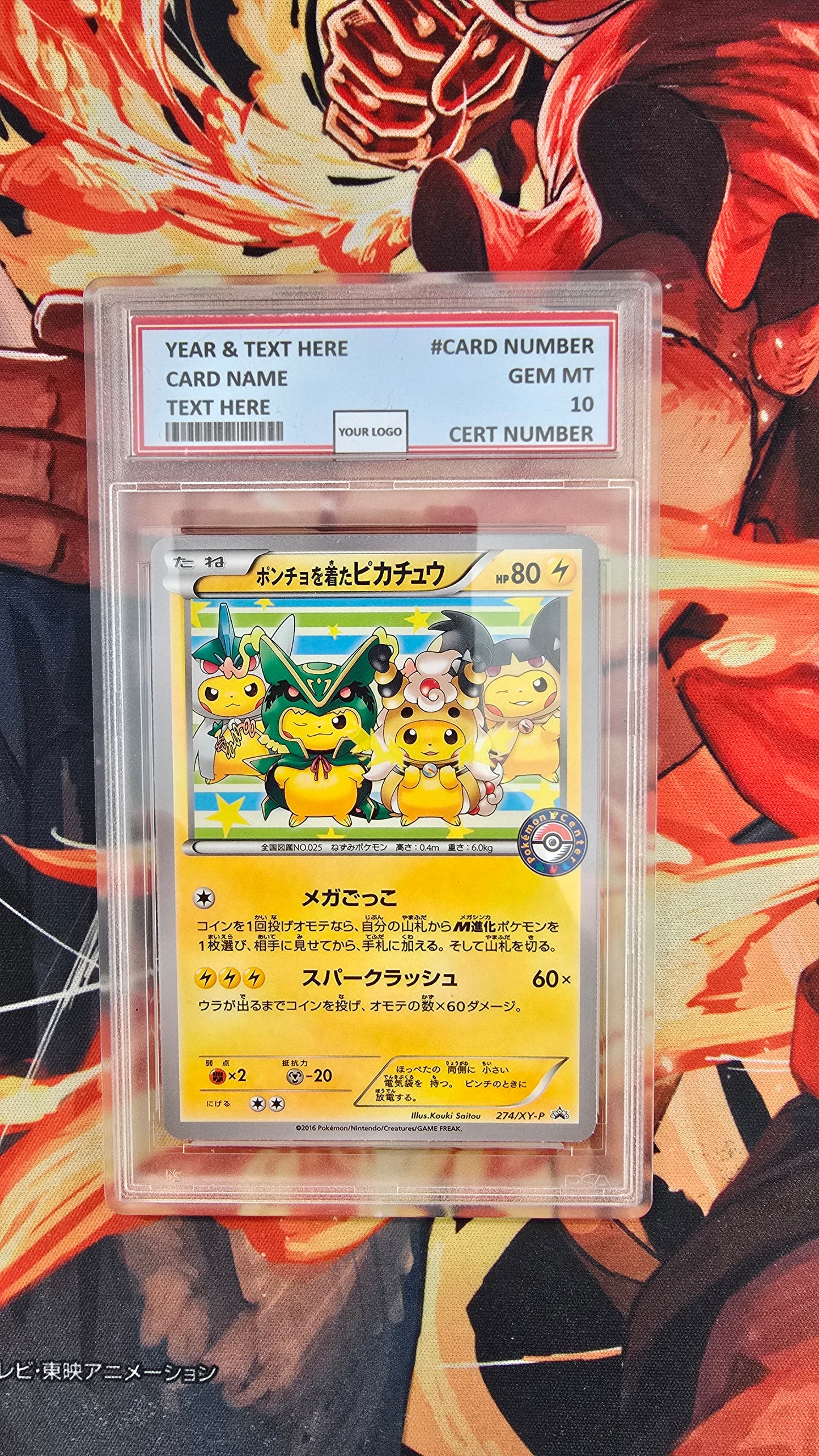 Graded PSA Style Poncho-wearing Pikachu Mega Battle 274/XY-P TCG Slab Proxy