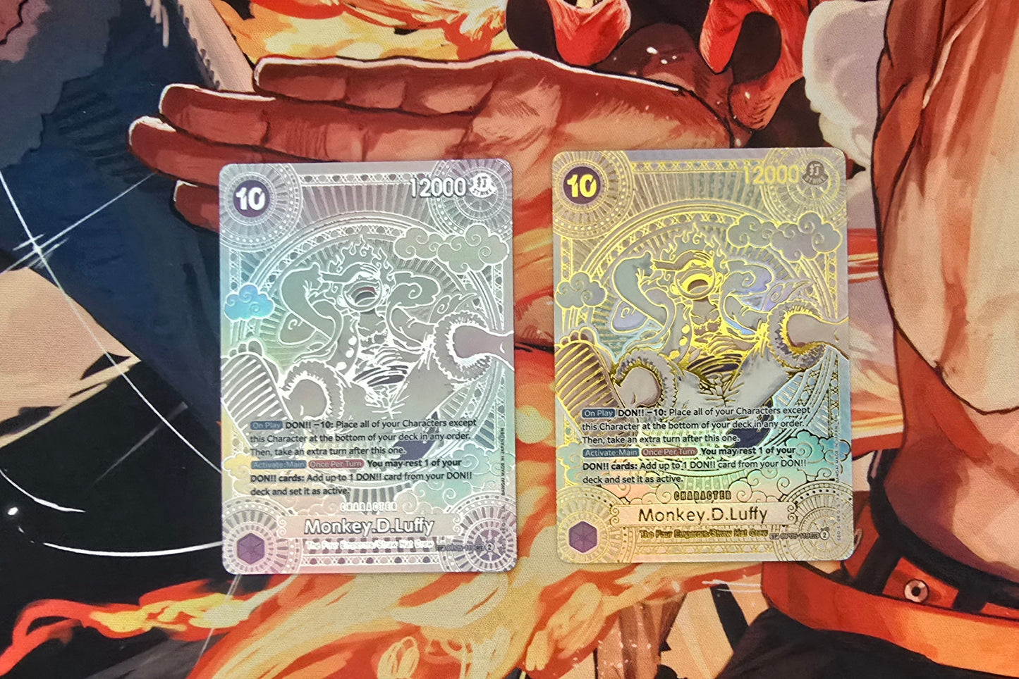 one piece trading card game gear 5 Gear 5 SP Monkey D Luffy Gold & Silver One Piece Card Game Premium Qua – OP Proxies TCG