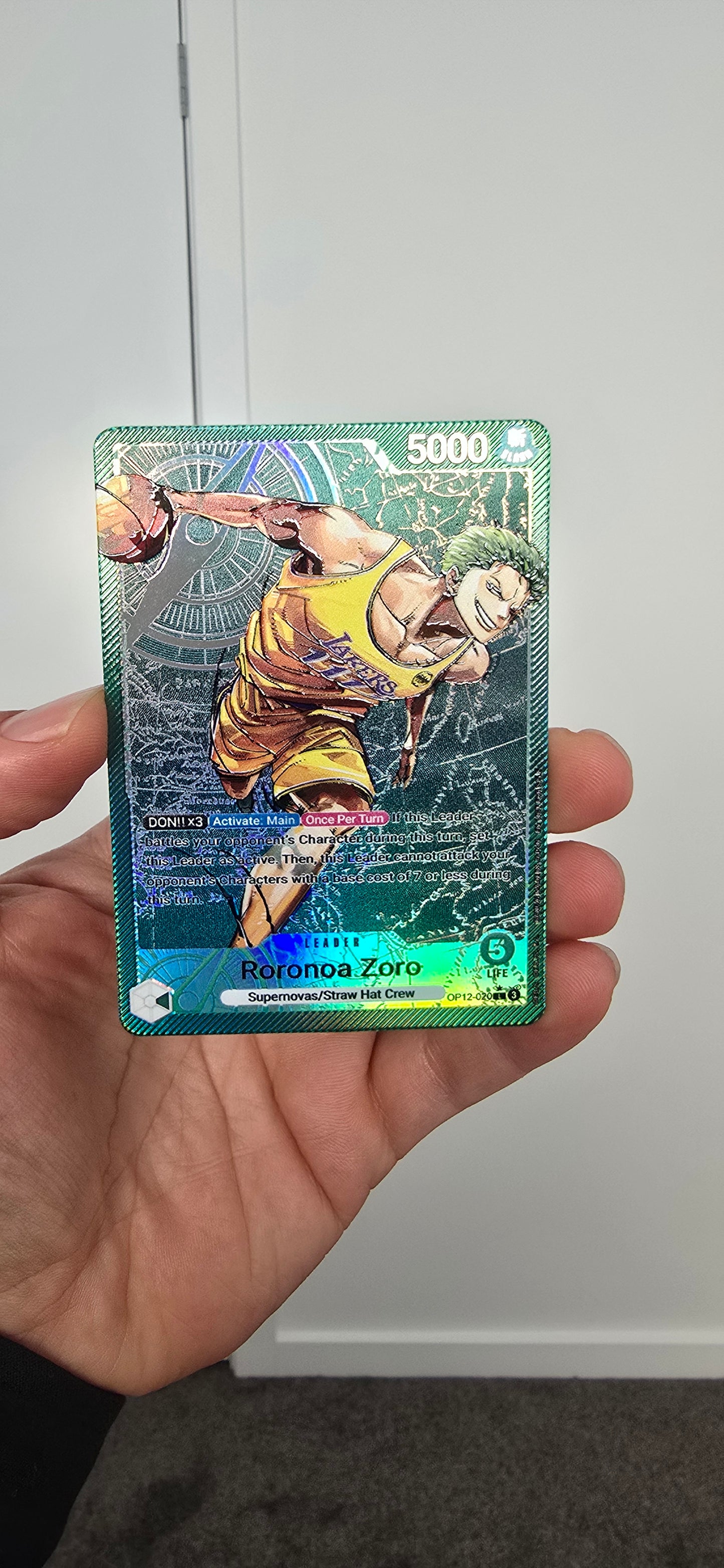 OP12 Roronoa Zoro Los Angeles Lakers X One Piece Special Leader Premium Quality Textured Proxy Custom Made Card