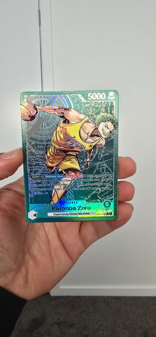OP12 Roronoa Zoro Los Angeles Lakers X One Piece Special Leader Premium Quality Textured Proxy Custom Made Card