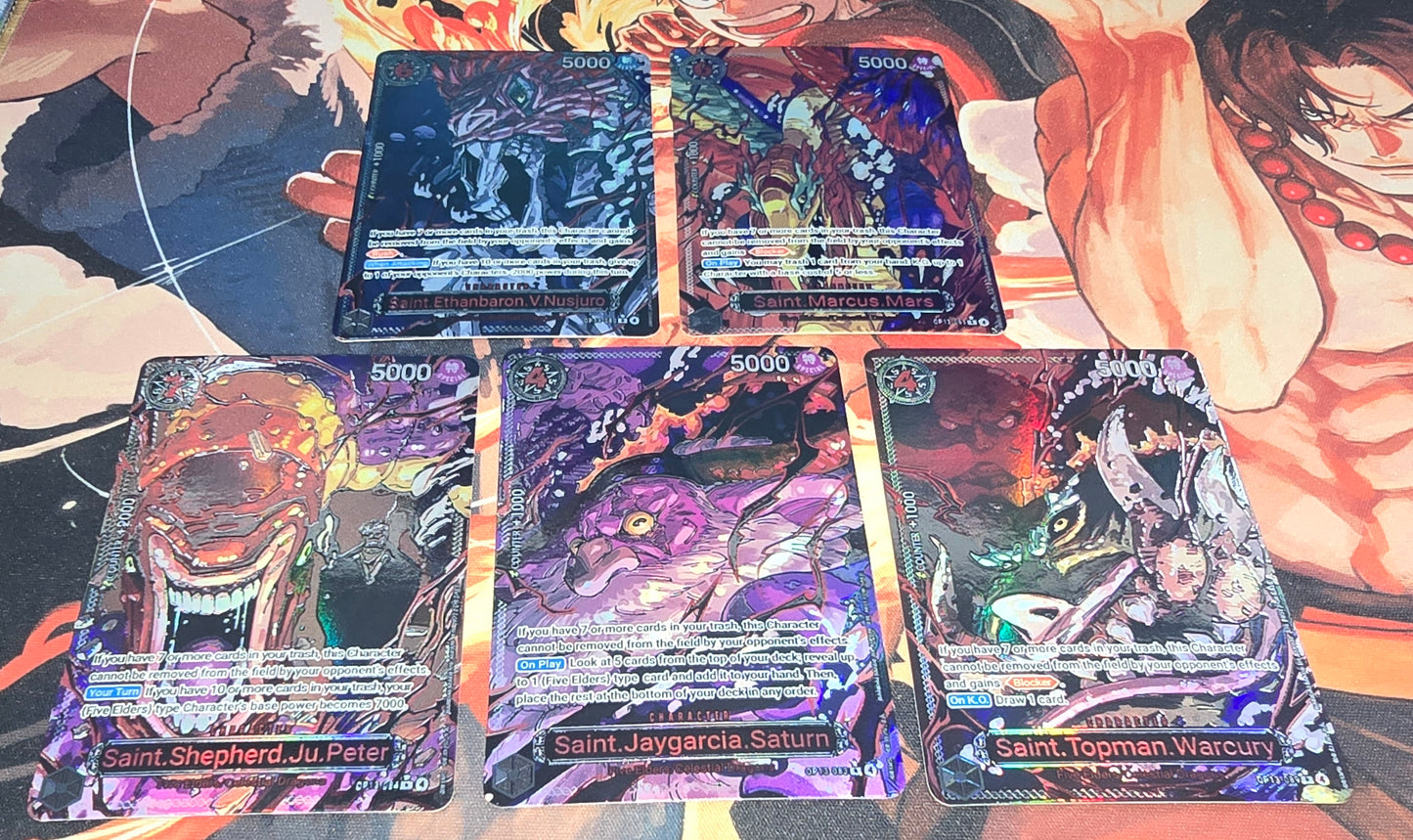 5 Card Bundle: OP13 The Five Elders Gorosei Awakening Yokai Forms Alt Art One Piece Premium Quality Textured Proxy Custom Made Cards