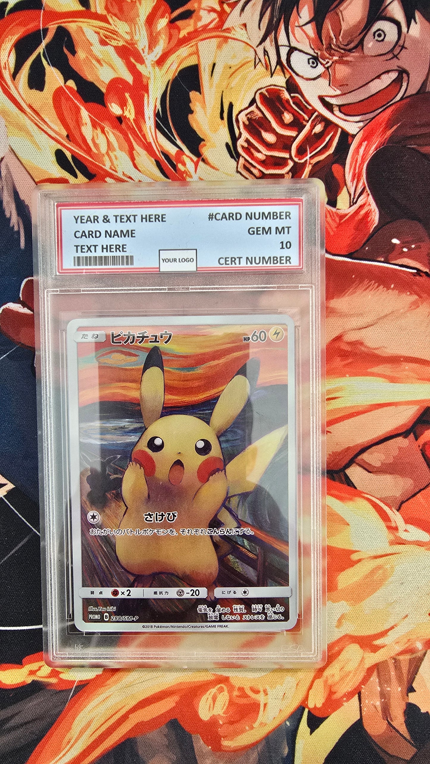 Graded PSA Style Pikachu "Munch the Scream" Pokemon Japan Promo 288/SM-P TCG Slab Proxy - NON HOLO