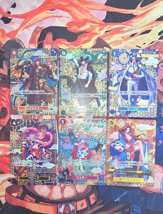 6 Card Bundle: OP14 SP Boa Hancock Dracule Mihawk Sugar Kid & Killer Sengoku Perona Textured Holo One Piece TCG Proxy Cards Japanese