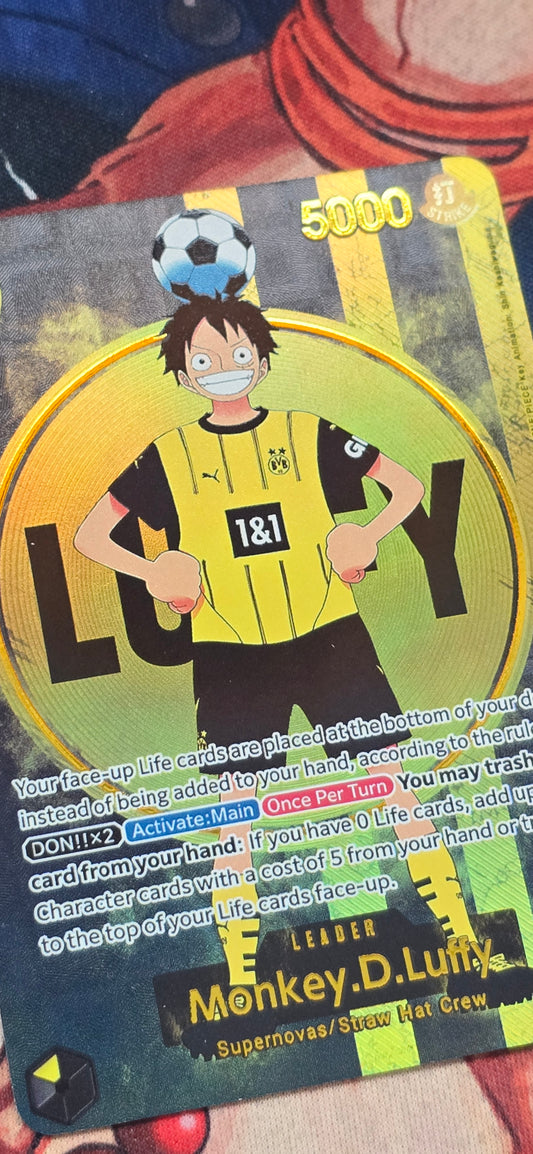 ST13 Monkey D Luffy BVB Borussia Dortmund X One Piece Special Promo Leader Premium Quality Textured Proxy Custom Made Card