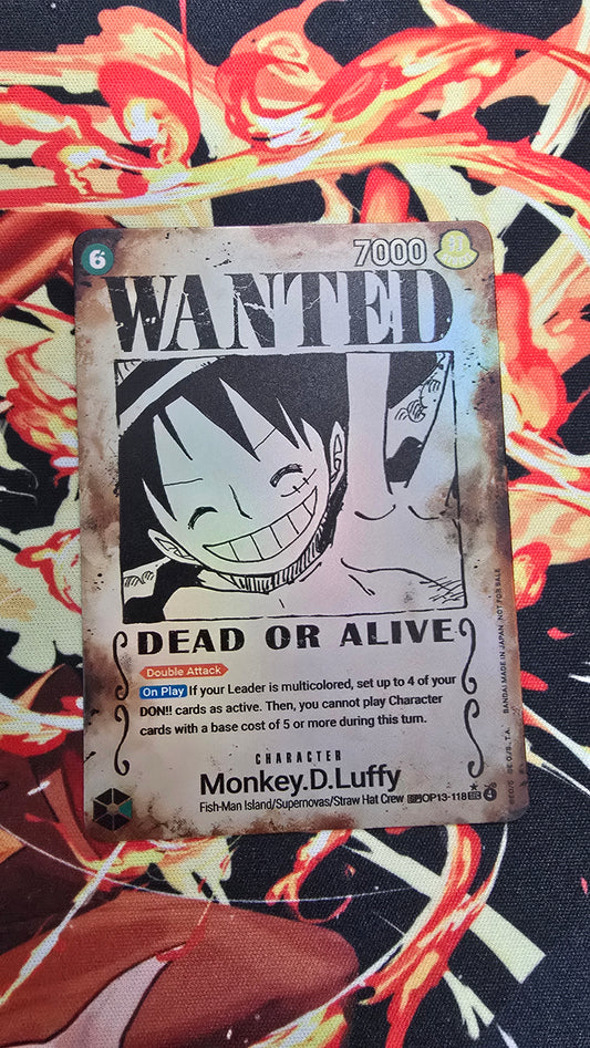 OP13 Monkey D Luffy Wanted SP Alt Art Textured Holo One Piece TCG Proxy Card