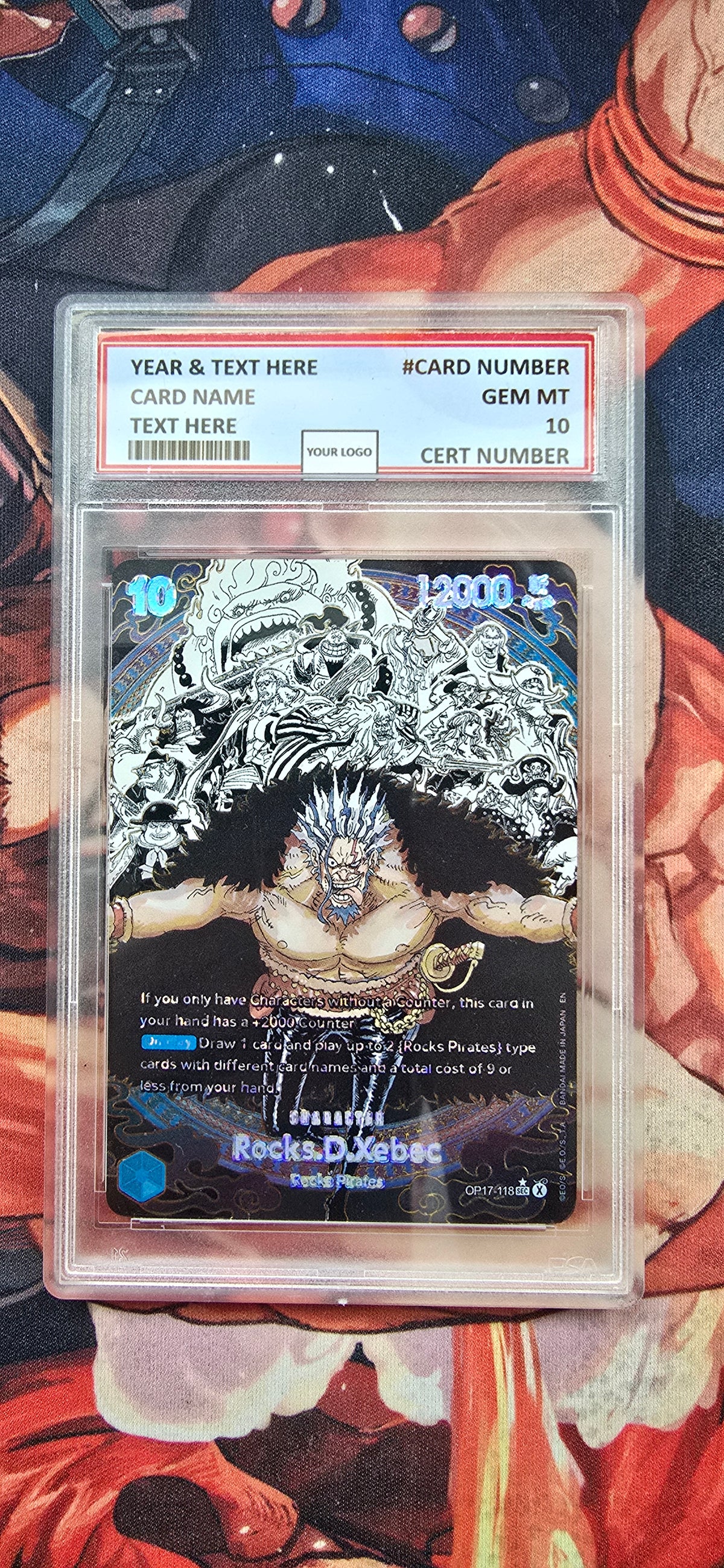 Graded PSA Style Rocks D Xebec OP17-118 SEC Pirate Crew Super Alt Manga Premium Textured One Piece Card Game TCG Custom Made Proxy Slab