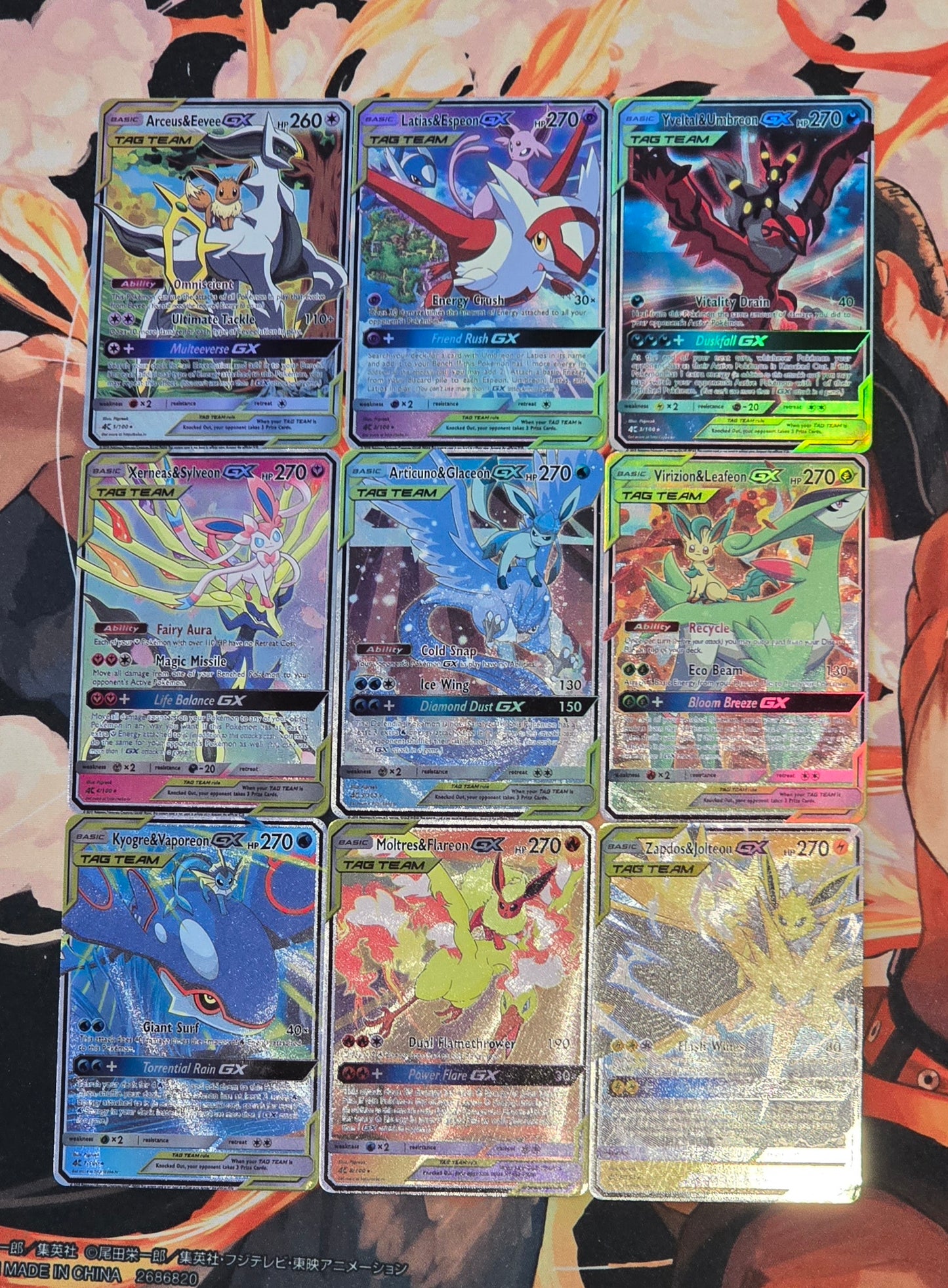 Tag Team Legendary Eeveelution 9 Card Bundle Umbreon Espeon Sylveon Glaceon Leafeon Flareon Jolteon Eevee Premium Quality Custom Made Pokemon Cards