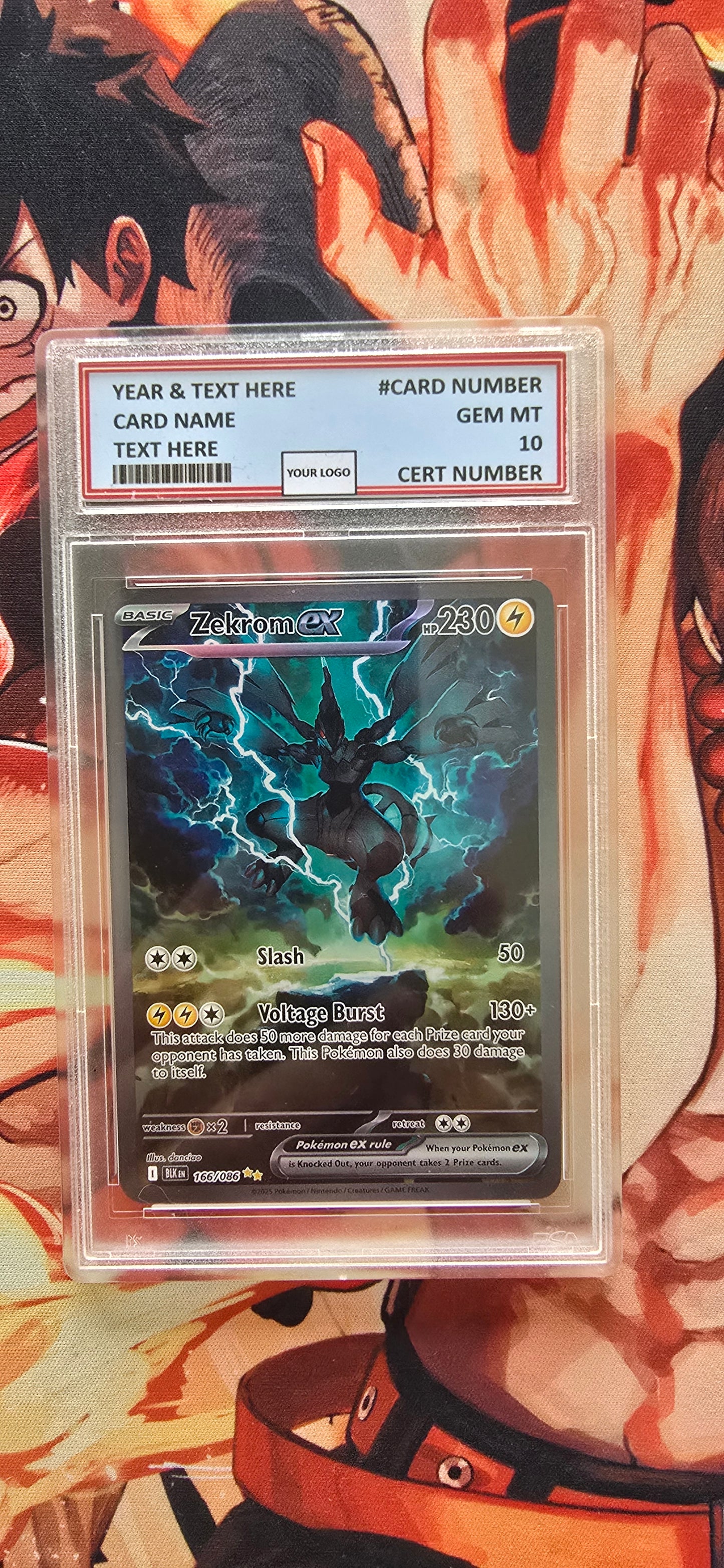 Graded PSA Style Zekrom EX #166 Black Bolt Pokemon Card High Quality Textured Card Proxy Slab