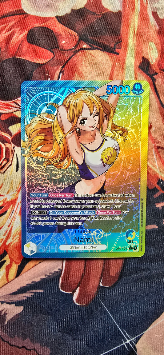 OP11 Nami Los Angeles Lakers X One Piece Special Leader Premium Quality Textured Proxy Custom Made Card