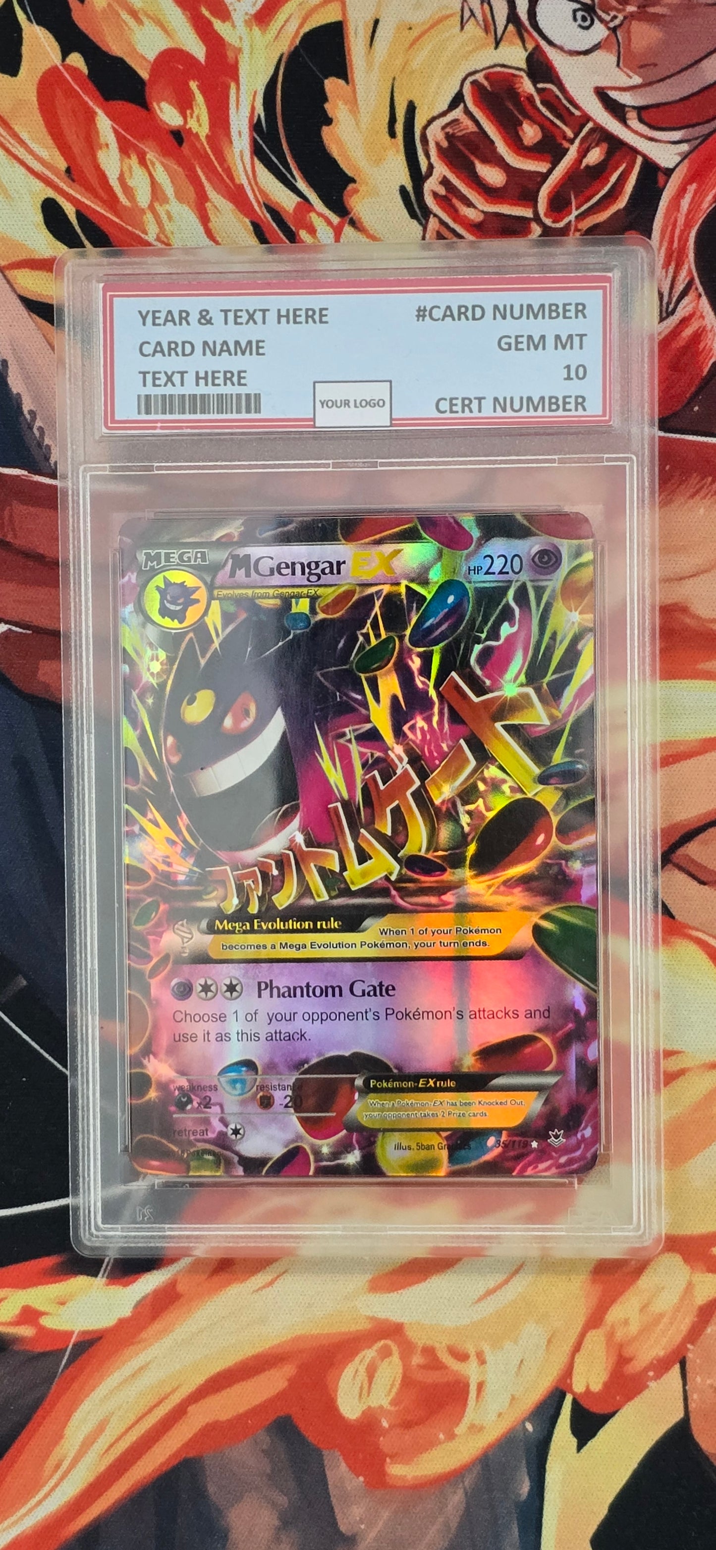 Graded PSA Style Gengar EX 35/119 XY Phantom Forces Holo Pokemon Proxy Card Slab