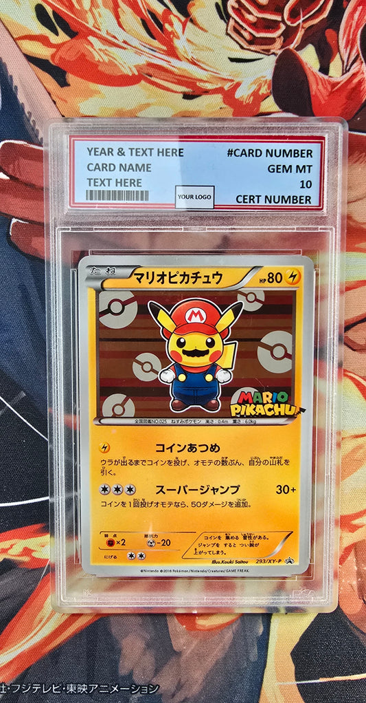 Graded PSA Style 2016 Pokemon Japanese Mario Pikachu Holo 293/Xy-P Special Box Promo Tcg Slab Proxy