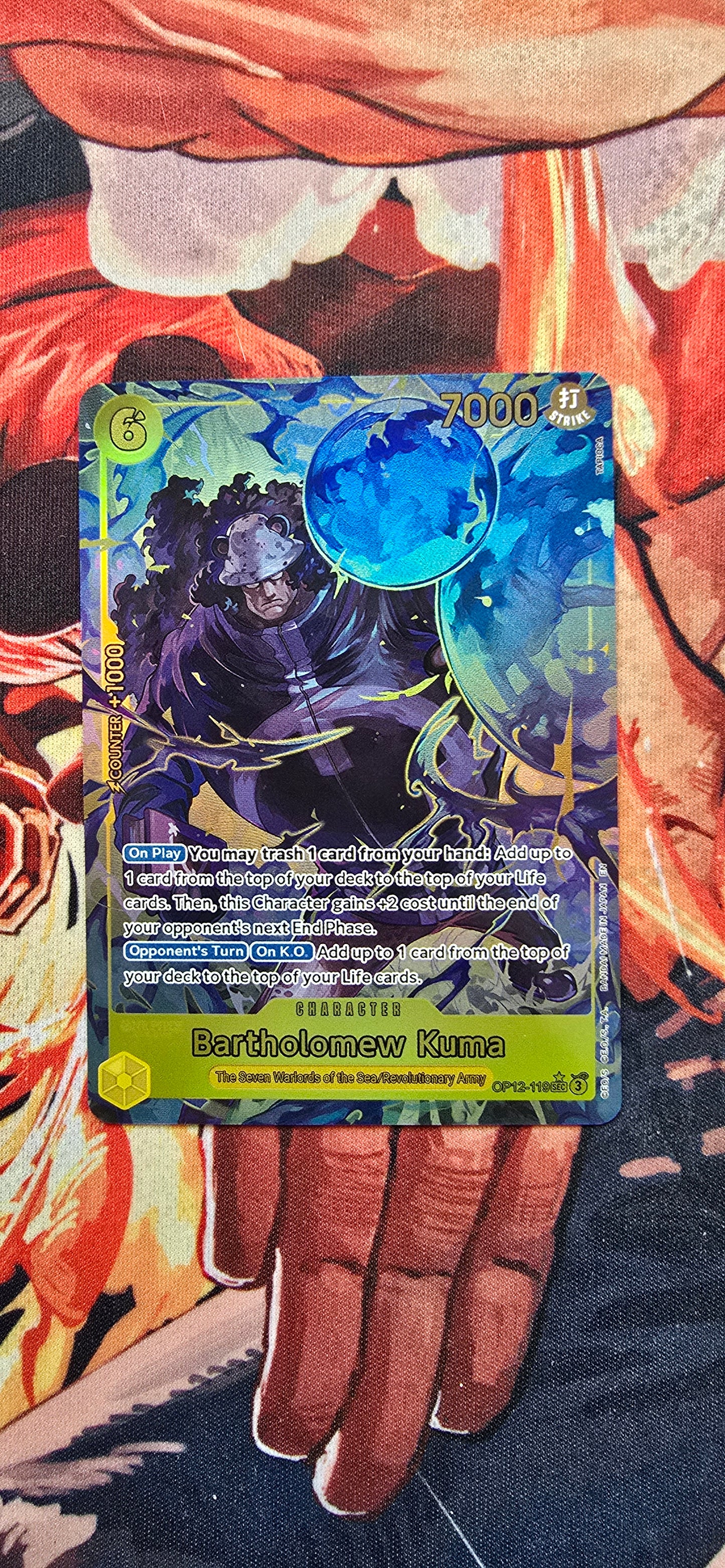 OP12 Bartholomew Kuma Alt Art Textured Holo One Piece TCG Proxy Card