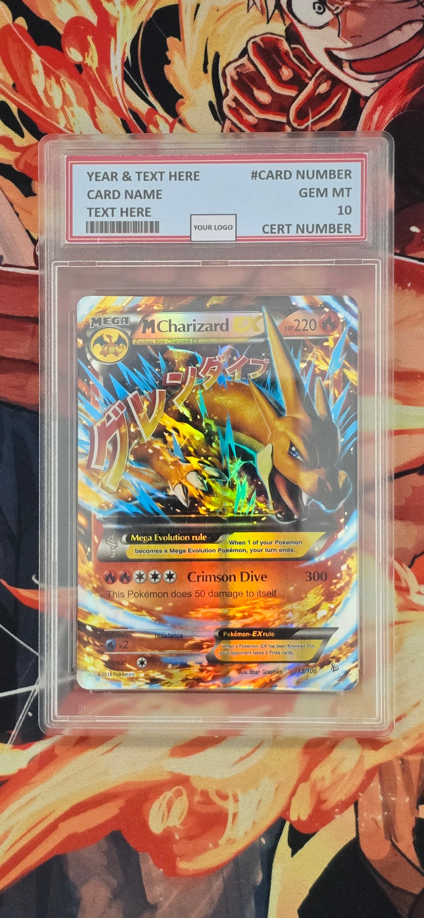 Graded PSA Style Mega Charizard EX 13/106 Holo XY Flashfire Pokemon Proxy Card Slab