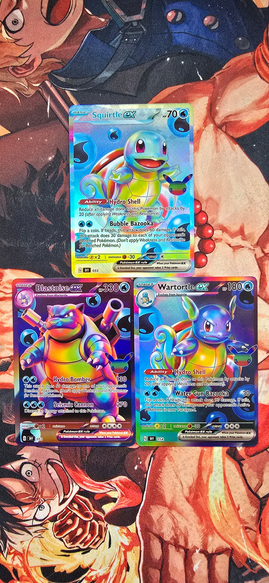30th Anniversary Squirtle, Wartortle & Blastoise Pokemon TCG Custom Made Cards