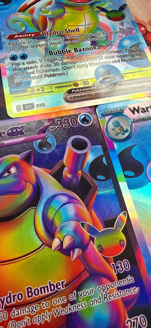 30th Anniversary Squirtle, Wartortle & Blastoise Pokemon TCG Custom Made Cards