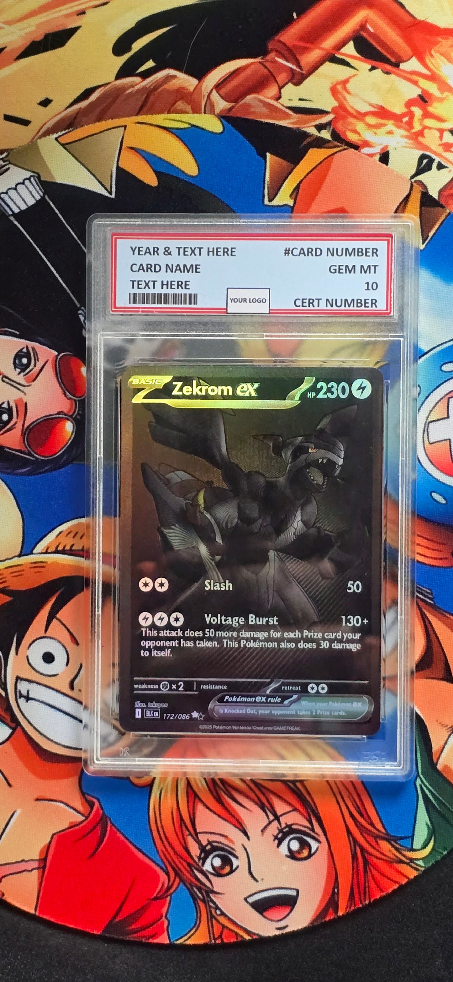 Graded PSA Style Zekrom 172 Black Bolt Pokemon Card English Textured Custom Made Card Proxy Slab