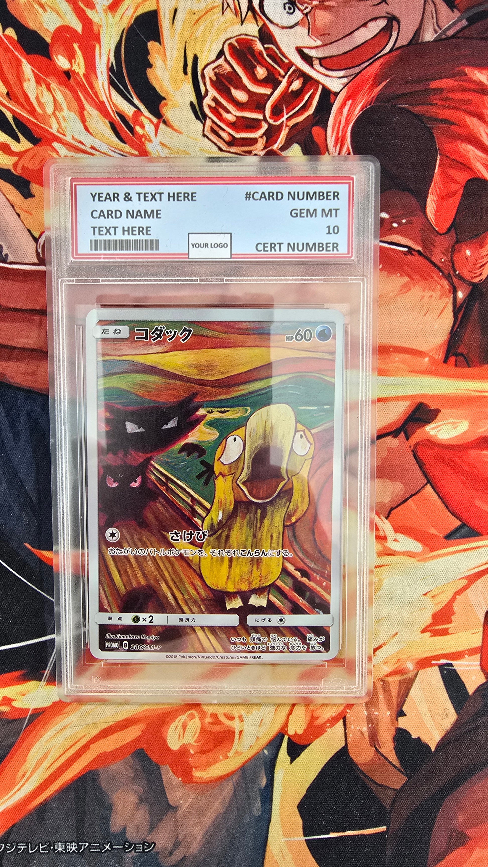 Graded PSA Style Psyduck "Munch the Scream" Pokemon Japan Promo 286/SM OP Proxies TCG Graded PSA Style Psyduck "Munch the Scream" Pokemon Japan Promo 286/SM OP Proxies TCG