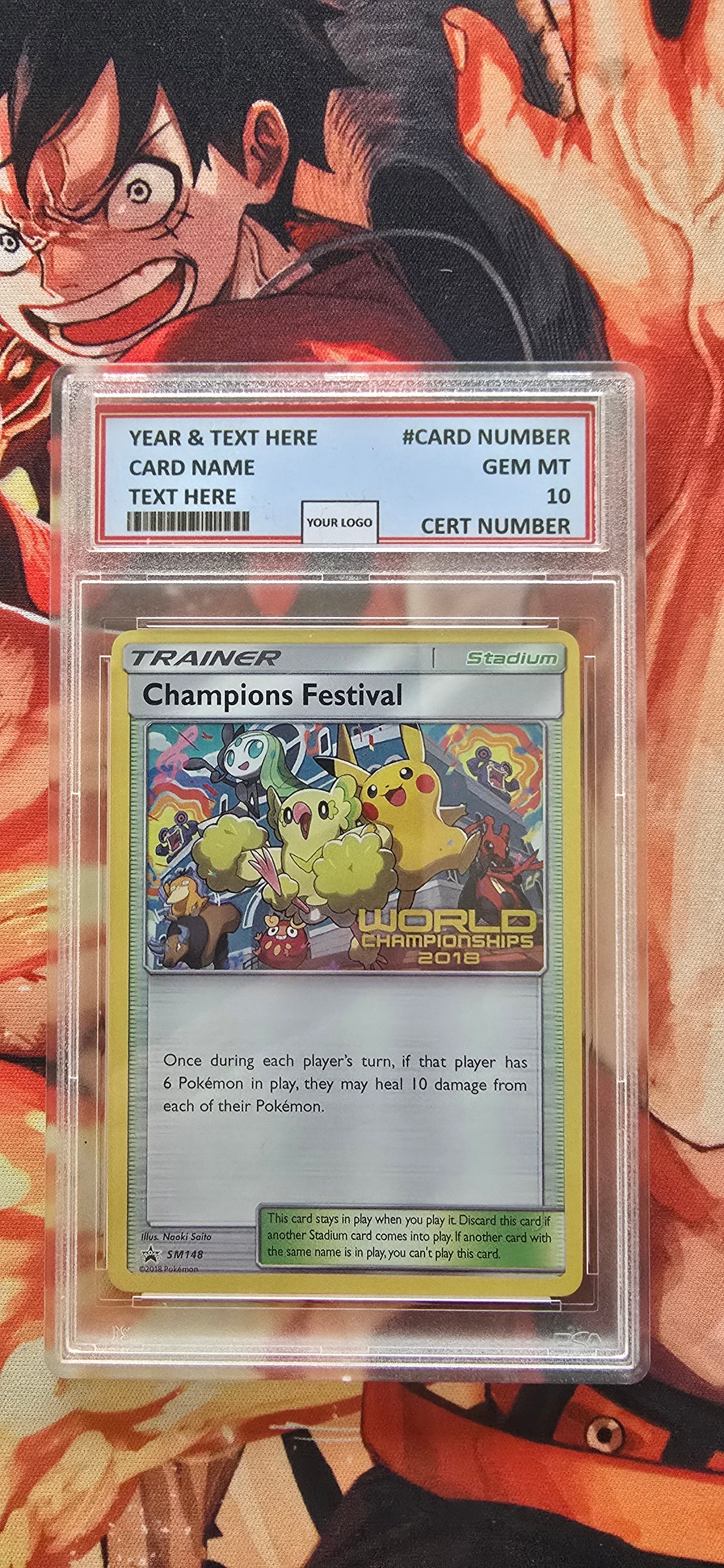 Graded PSA Style Pokemon World Championships Festival 2017, 2018 & 2019 SM78 SM148 SM231 Promo Black Star Proxy Card Slab