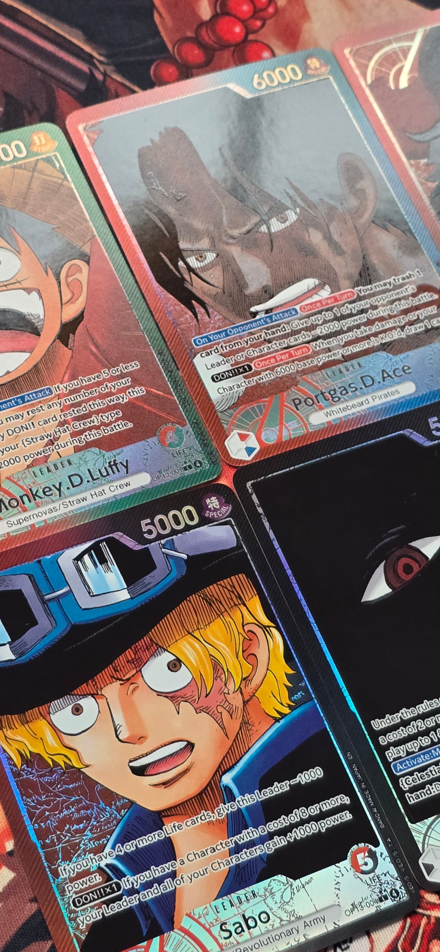 6 Card Bundle Leader OP13 Imu, Gol D Roger, Jewerly Bonney, Monkey D Luffy, Sabo, Portgas D Ace Textured Holo Alt Art One Piece TCG English Proxy Cards