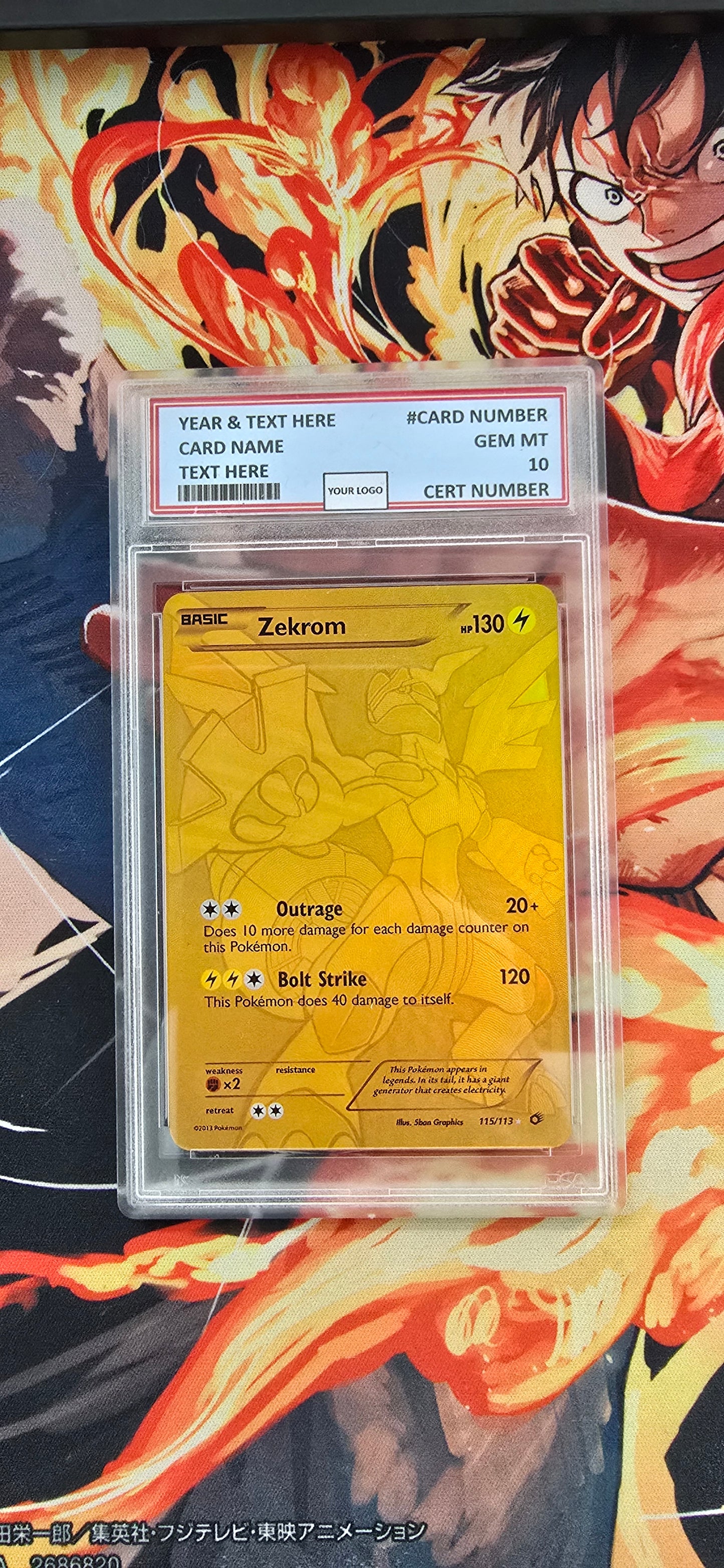 Graded PSA Style Zekrom Black White Pokemon Card Premium Quality Textured Card Proxy Slab