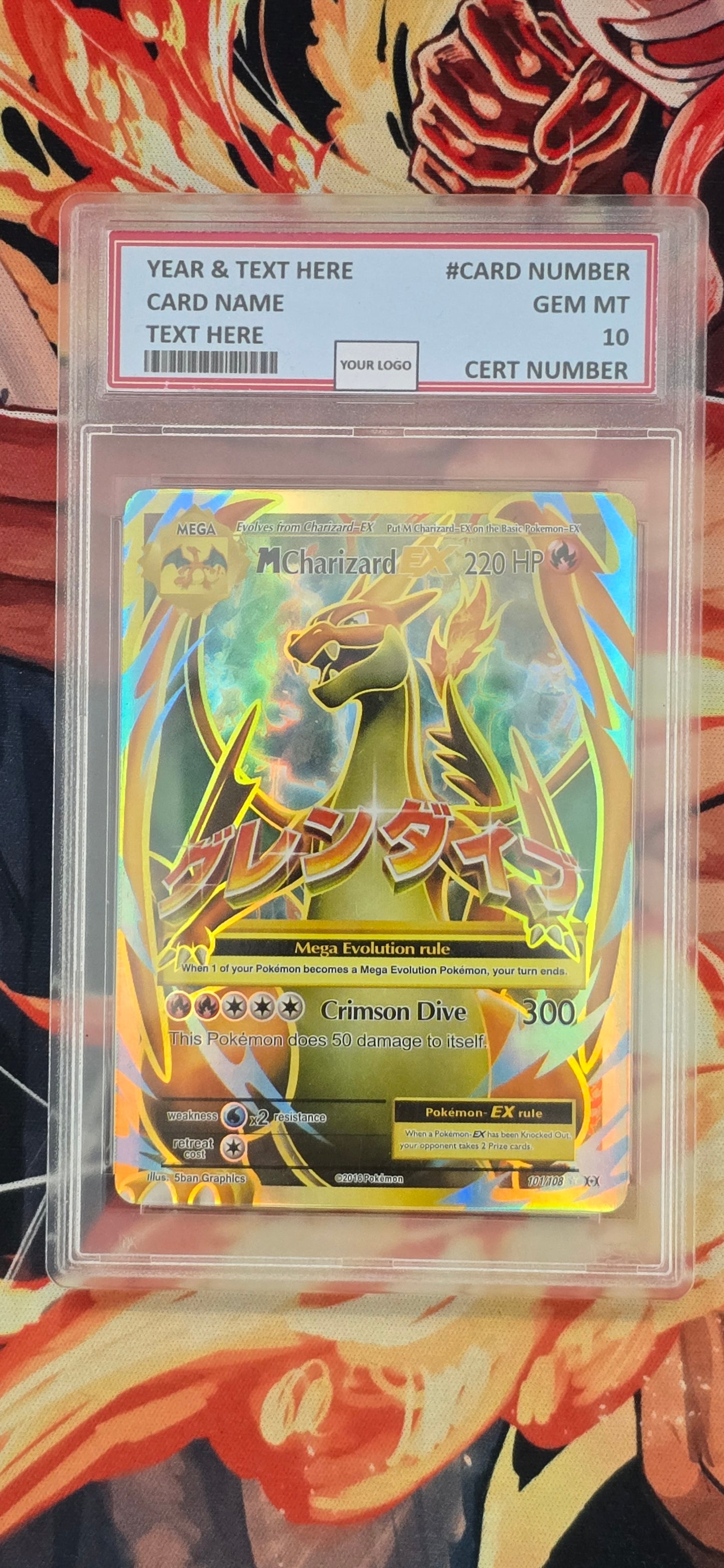 Graded PSA Style Mega Charizard EX Full Art 101/108 Evolutions Holo Pokemon Proxy Card Slab