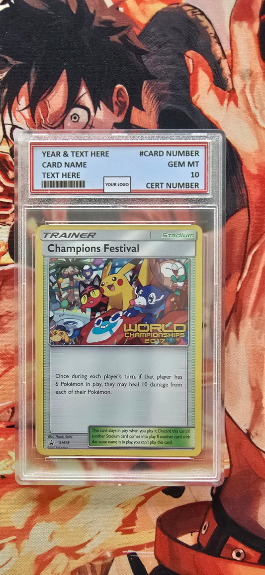 Graded PSA Style Pokemon World Championships Festival 2017, 2018 & 2019 SM78 SM148 SM231 Promo Black Star Proxy Card Slab