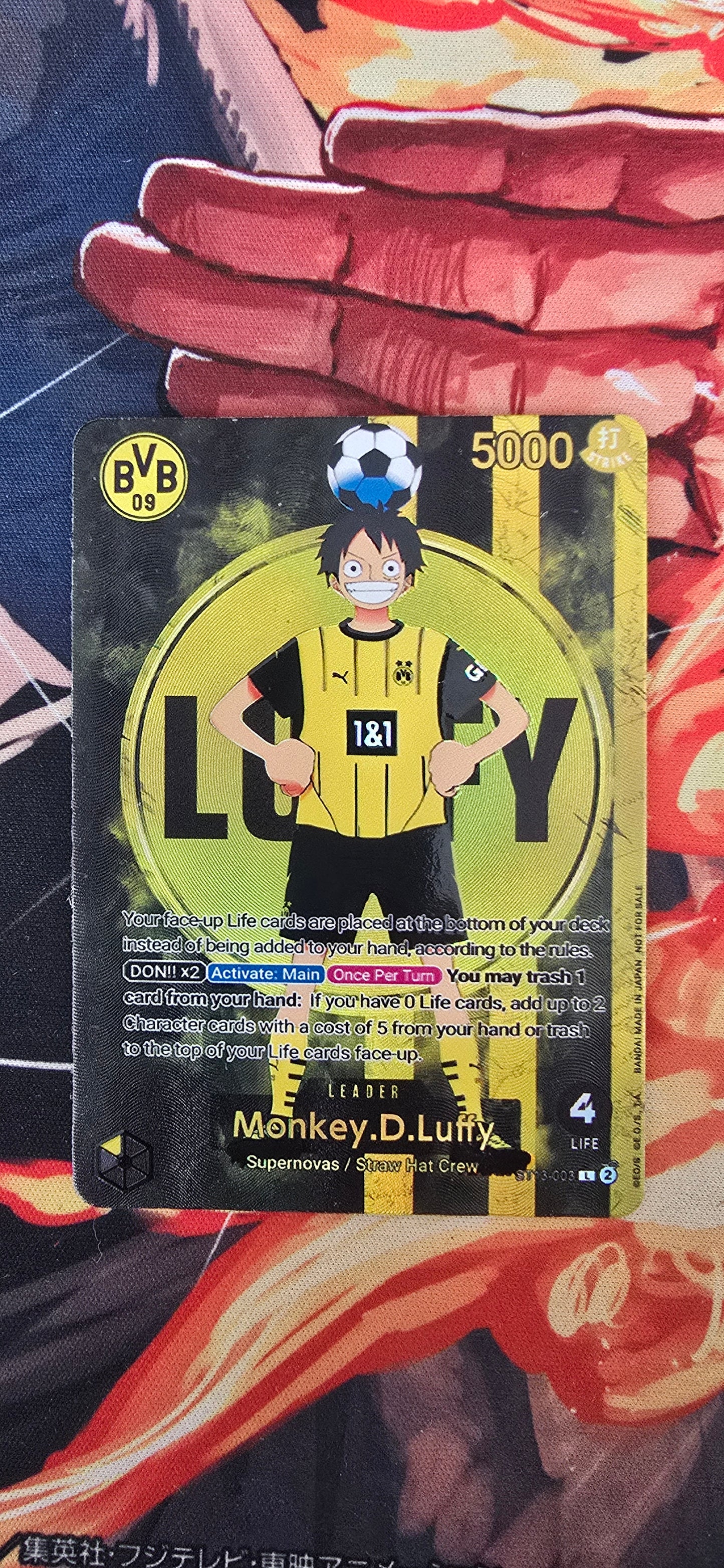 ST13 Monkey D Luffy BVB Borussia Dortmund X One Piece Special Promo Leader Premium Quality Textured Proxy Custom Made Card
