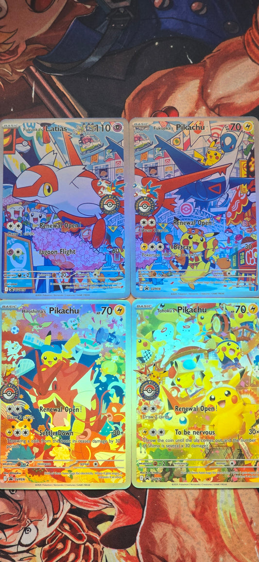 4 Card Bundle: Pokemon Custom Made Fukuoka Hiroshima Tohoku Pikachu Latias Latios Proxy Cards