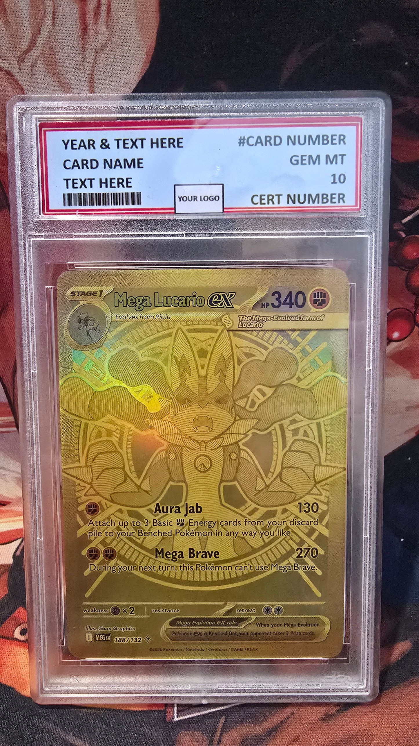 Graded PSA Style Mega Lucario EX Gold MUR Pokemon English Proxy Card Slab