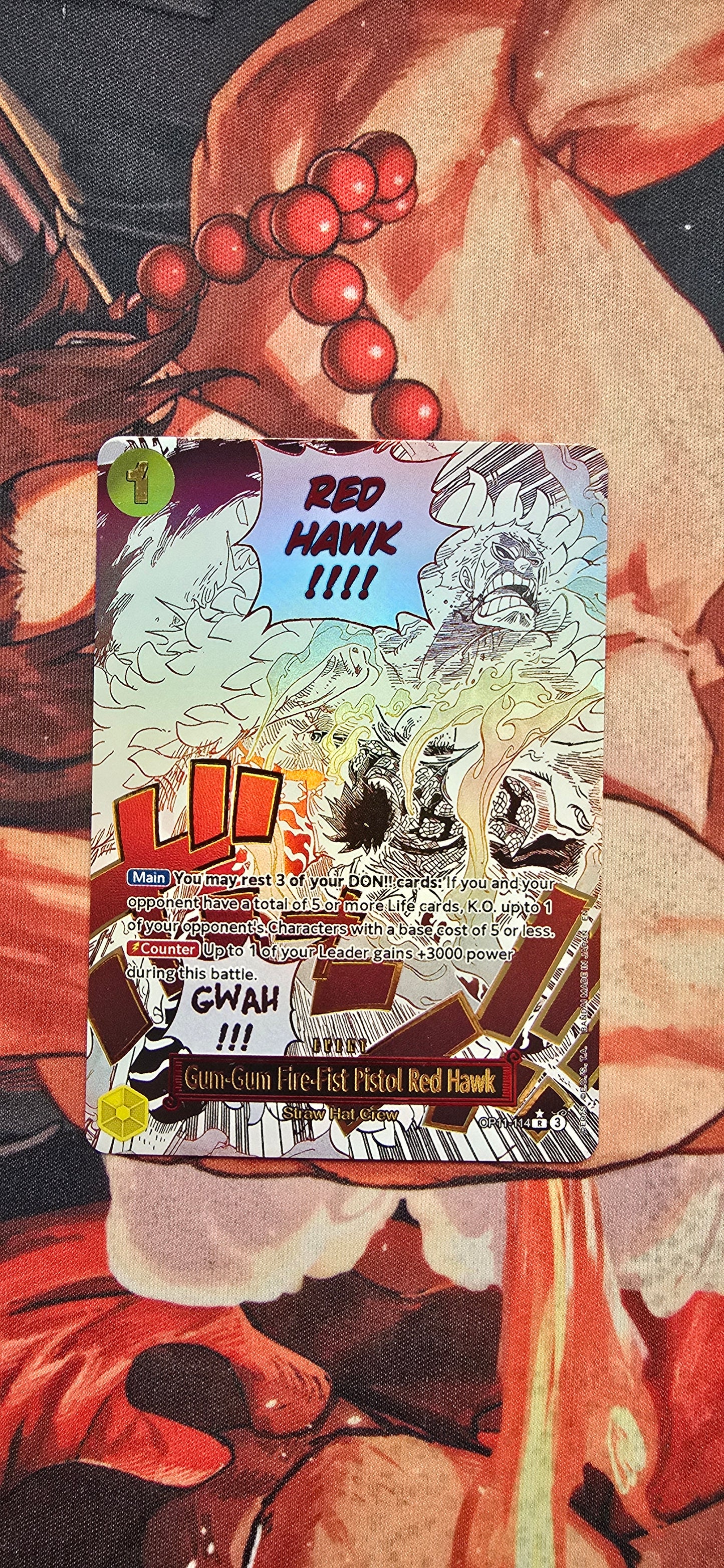OP11 Manga Gum Gum Fire Fist Pistol Red Hawk One Piece Premium Textured Proxy Card